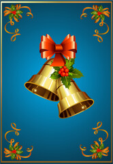 Composition with bells and a blue background for Christmas