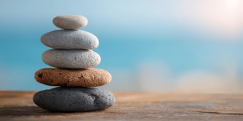 Stack of rocks on a wooden table
