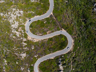 Aerial view of a winding road in Italy