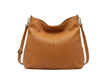 Tan leather hobo bag isolated, stylish shoulder bag with adjustable strap for everyday use and fashion accessory