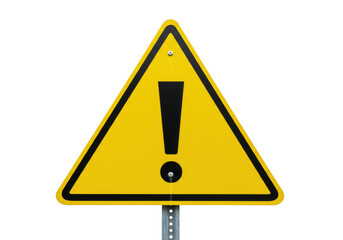 Yellow triangular warning sign with exclamation mark isolated on transparent background, general...