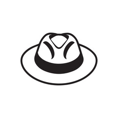  A black and white image of a very simple hat in a frontal view. 