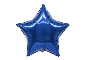 Shiny blue star balloon isolated on transparent background, festive party decoration for birthday celebration and special events
