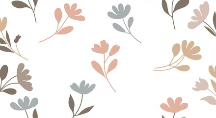 Patron floral suave con flores pastel dispersas en fondo blanco creando una estetica delicada y gentil