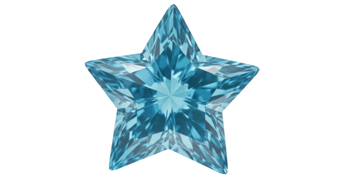 Blue star gemstone isolated on transparent background, decorative crystal for jewelry design and holiday ornaments