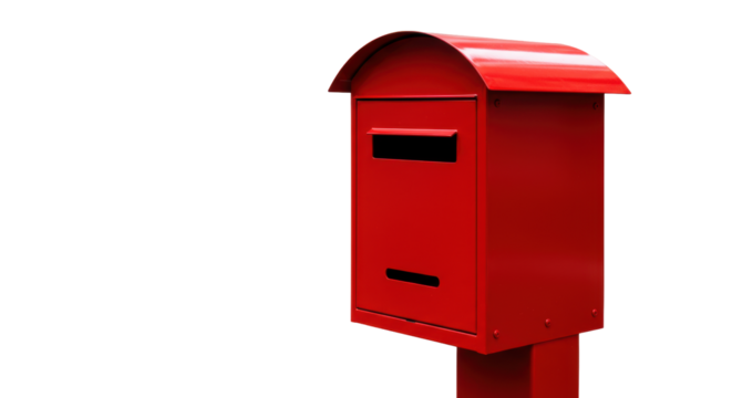 Bright red mailbox isolated on transparent background, metal letter box for residential or commercial use, postal service