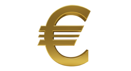 Golden euro symbol isolated PNG, currency sign for finance, banking and European economy on transparent background