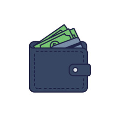 Wallet Vector Illustration with Cash and Credit Cards Flat Design Modern Minimalist Style