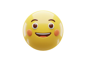 Fototapeta premium Smiling yellow emoji PNG isolated on transparent background, happy face emoticon with rosy cheeks for social media and design use
