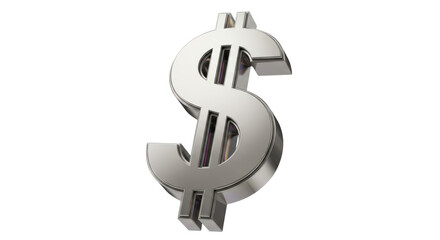 Obraz premium Shiny silver dollar sign isolated on transparent background, currency symbol for finance and investment