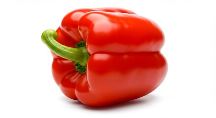 Un pimiento rojo intenso y fresco ilumina la escena con luz de estudio pura destacando su colorido vibrante.