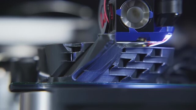 Close up of a 3D printer creating a complex object.