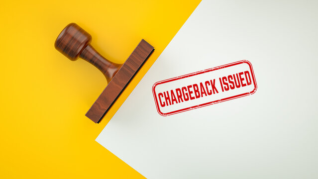 chargeback issued text message. red stamp text on white paper with banner style