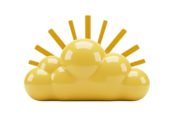 Yellow sun and cloud isolated PNG, cute weather icon for kids design and decoration, on transparent background