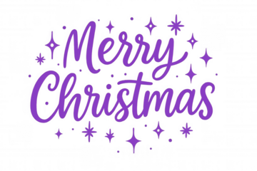 Merry christmas purple calligraphy lettering with festive stars generating holiday season greetings and celebration