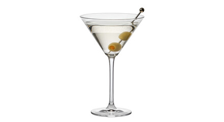 Classic martini cocktail with olives isolated on transparent background, elegant alcoholic beverage for bars and celebrations