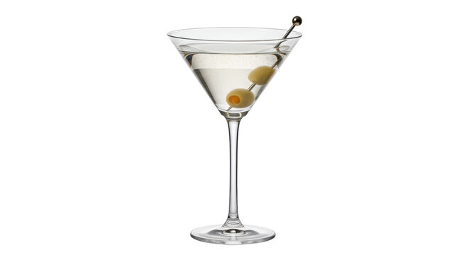 Classic martini cocktail with olives isolated on transparent background, elegant alcoholic beverage for bars and celebrations