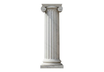 Ionic order column isolated on transparent background, ancient Greek architecture element in marble for building design and history