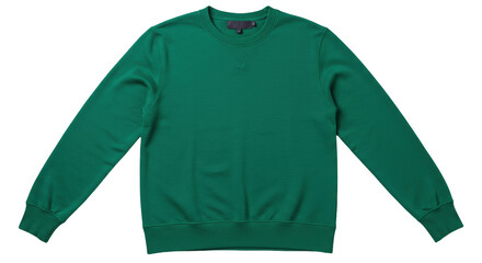 Emerald green sweatshirt isolated on transparent background, casual cotton apparel for men and...
