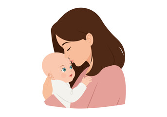 A digital drawing shows a woman in a pink top kissing the forehead of a baby shes holding