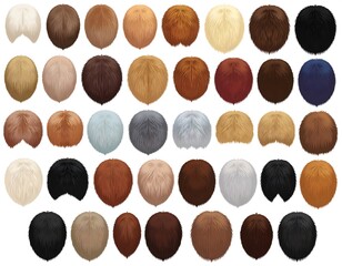 Collection of hairstyles.  Variety of colors and textures
