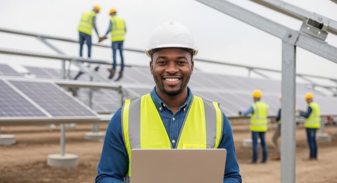 Skilled technicians installing solar panels on a sunny day