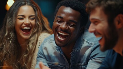 Friends share hearty laughter and joy during a casual night out