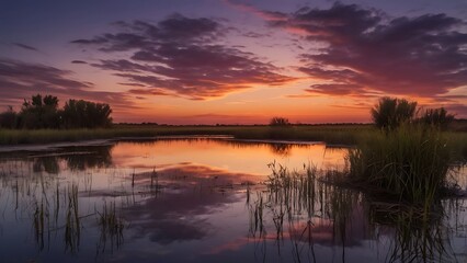 Obraz premium Scenic Twilight Over Reflective Wetland Waters