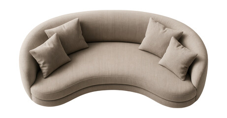 Top view of a curved fabric sofa.