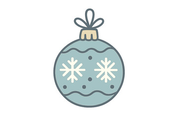 Christmas ball vector icon. Light blue winter holiday bauble with snowflakes. Xmas tree ornament decoration. Scandinavian minimal design. Flat illustration for New Year. Isolated clipart.