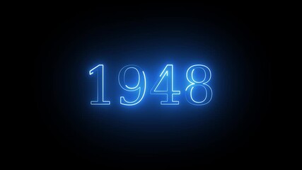 1948 neon line text. Abstract 1948 neon text animation, Glowing neon number text background 4k video animation . important year, important date 1948.