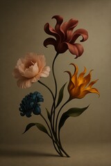 Floral Symphony: A captivating bouquet of diverse flowers, each petal a brushstroke of color, harmonizes against a soft backdrop, celebrating the beauty of nature's artistry.