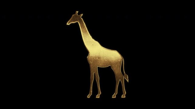 Giraffe with slightly reflected outlines on a gold foil-like surface, loop, alpha channel

