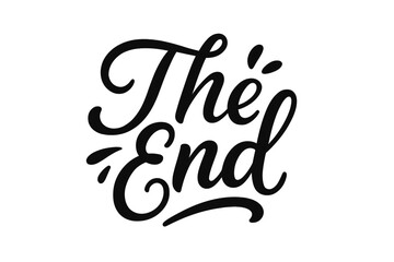Elegant handmade calligraphy "The End" lettering in black on white background, classic vintage script design for posters, logos, cinema, movies, cards, banners, decoration