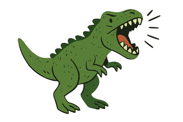 Roaring terrible green dinosaur cartoon, hand-drawn vector illustration for t-shirt, textile design, flat isolated dinosaur drawing, prehistoric reptile artwork