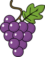 Illustration of Ripe Purple Grapes With Green Leaves