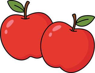 Illustration of Two Red Apples With Leaves