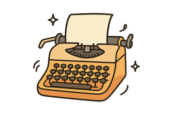 Retro typewriter vector icon. World Writer's day concept. Vintage machine for writing, journalism, and storytelling. Author equipment, creative process symbol. Isolated cartoon.