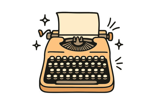 World Writer's Day vintage typewriter vector. Retro typing machine with blank paper sheet. Concept for author, journalist, storytelling. Flat cartoon icon for creative writing. - Powered by Adobe