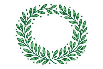 Hand drawn green wreath vector illustration. Circle leaf frame for invitation, wedding, or greeting card. Botanical laurel border with leaves. Elegant floral design element.