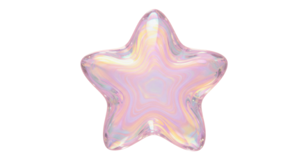 Iridescent star PNG isolated on transparent background, holographic star shape with pastel colors for graphic design and decoration