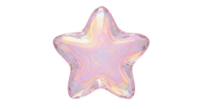Iridescent star PNG isolated on transparent background, holographic star shape with pastel colors for graphic design and decoration