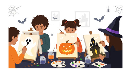 Halloween Art Studio: Young artists immerse themselves in the spirit of Halloween, creating spooky and festive artwork on canvases.