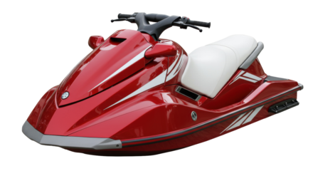 Red jet ski isolated on a clean backdrop, personal watercraft for recreation and summer fun PNG