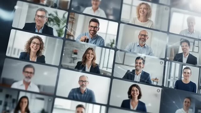Diverse Business Professionals Engaging in a Virtual Video Conference Call.