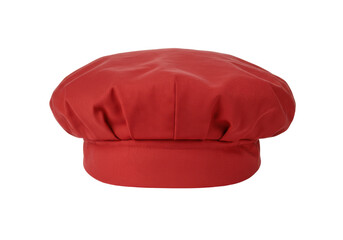Red chef hat isolated on transparent background, professional kitchen headwear for cooking and...