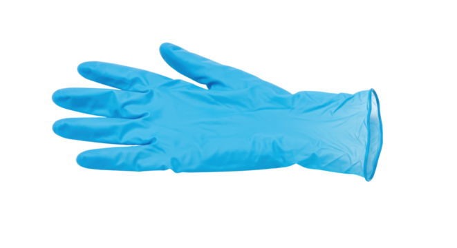 Blue medical glove isolated on transparent background, protective equipment for healthcare and hygiene PNG