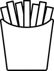 Simple Black and White Icon of French Fries in a Paper Container