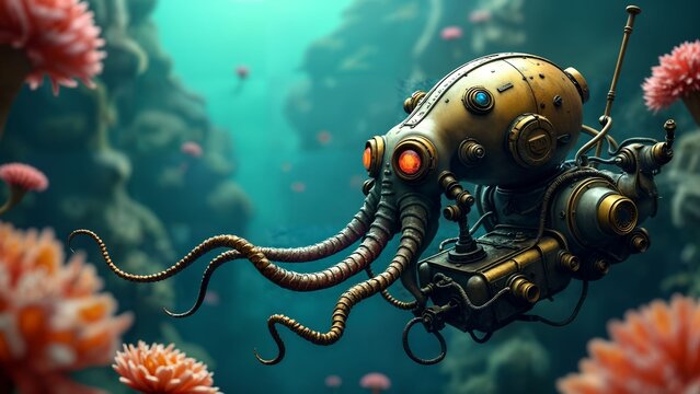 Cephalopod Submersible Navigation in Vibrant Coral