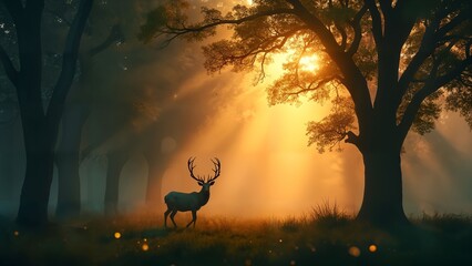 Misty Forest with Deer
